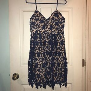 crochet navy and tan dress